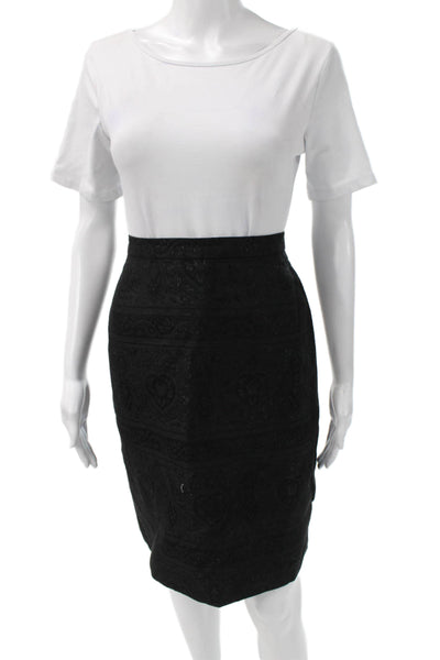 Escada Womens Black Paisley Straight Pencil Skirt Cotton Nylon Size 40