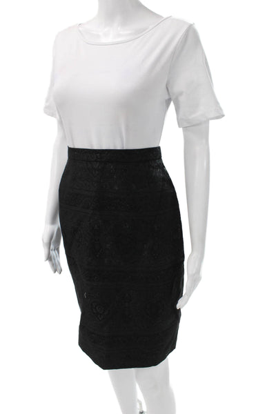 Escada Womens Black Paisley Straight Pencil Skirt Cotton Nylon Size 40