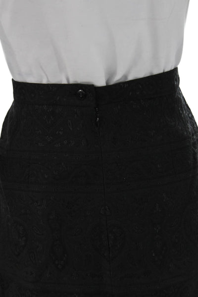 Escada Womens Black Paisley Straight Pencil Skirt Cotton Nylon Size 40