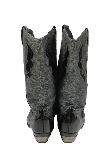 Dingo Womens Slip On Block Heel Patent Leather Trim Cowboy Boots Gray Black 8.5