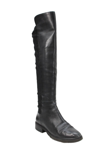 Marc Fisher Womens Slip On Block Heel Leather Nylon Knee High Boots Black 8.5