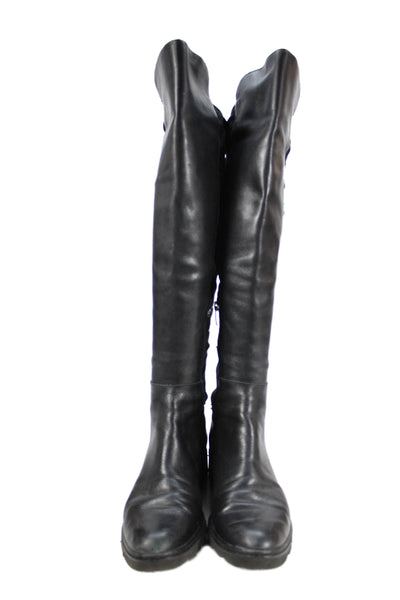 Marc Fisher Womens Slip On Block Heel Leather Nylon Knee High Boots Black 8.5