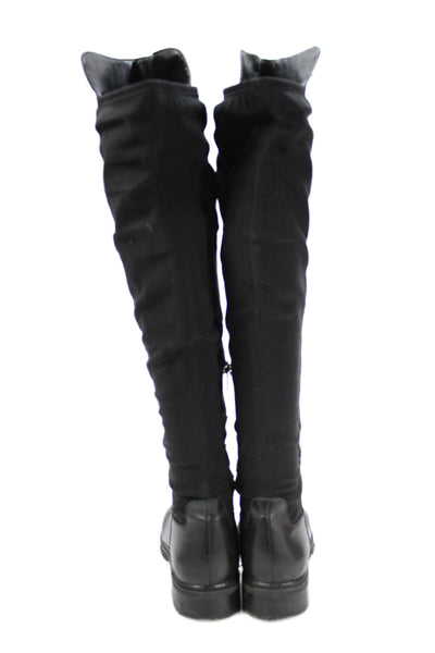 Marc Fisher Womens Slip On Block Heel Leather Nylon Knee High Boots Black 8.5