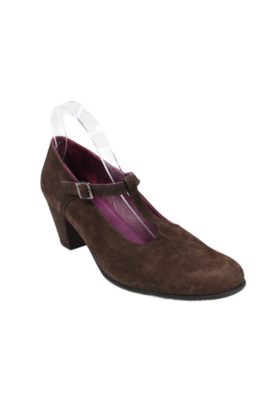 Arche Women's Round Toe Suede Buckle Pumps Shoes Brown Size 10.5