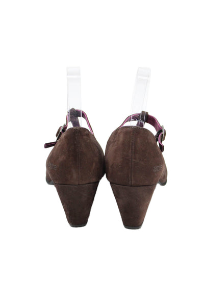 Arche Women's Round Toe Suede Buckle Pumps Shoes Brown Size 10.5