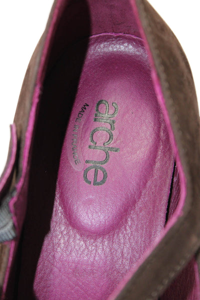 Arche Women's Round Toe Suede Buckle Pumps Shoes Brown Size 10.5