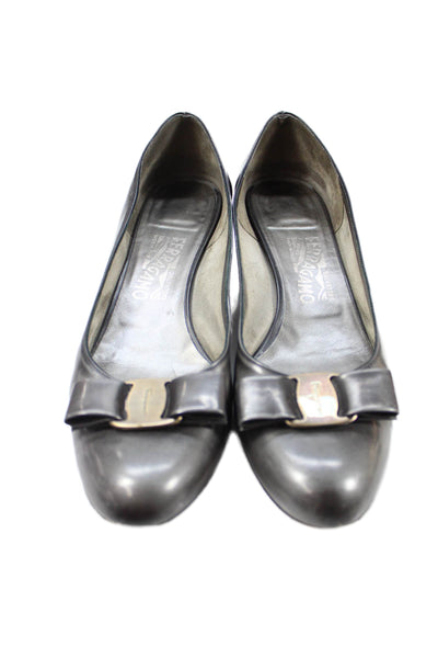 Salvatore Ferragamo Women's Leather Bow Pumps Shoes Gray Size 9.5