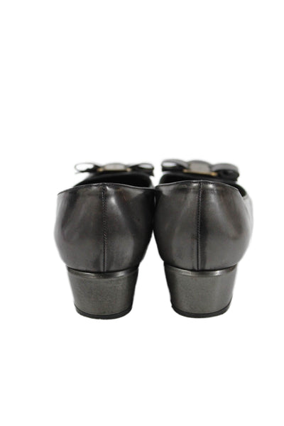 Salvatore Ferragamo Women's Leather Bow Pumps Shoes Gray Size 9.5