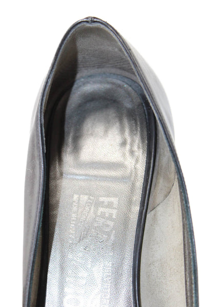 Salvatore Ferragamo Women's Leather Bow Pumps Shoes Gray Size 9.5