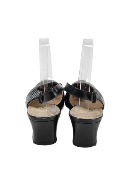 Salvatore Ferragamo Women's Square Toe Leather Slingback Sandals Black Size 9