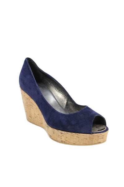 Stuart Weitzman Womens Suede Open Toe Wedge Heels Blue Size 8.5M
