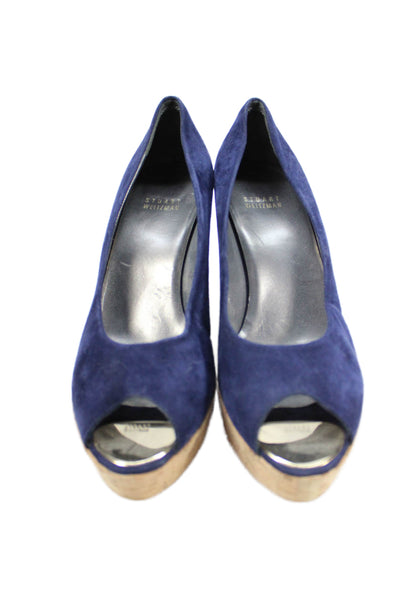 Stuart Weitzman Womens Suede Open Toe Wedge Heels Blue Size 8.5M