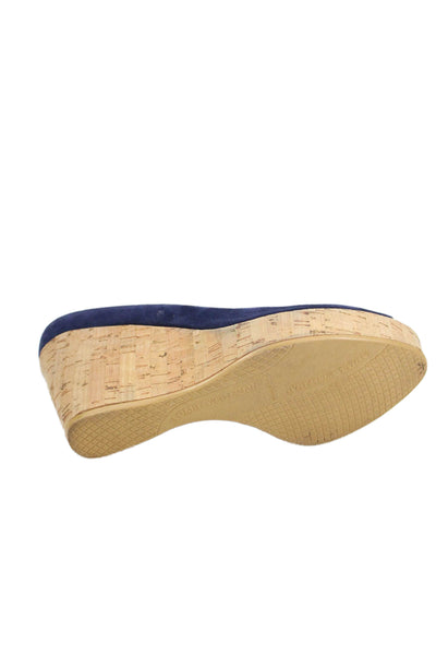 Stuart Weitzman Womens Suede Open Toe Wedge Heels Blue Size 8.5M