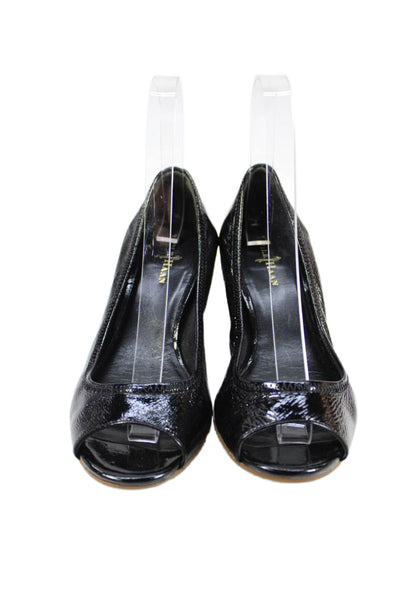 Cole Haan Womens Patent Leather Open Toe Wedge Heels Black Size 5B
