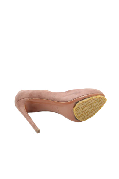 Alaia Womens Slip On Stiletto Round Toe Suede Pumps Nude Size 36.5
