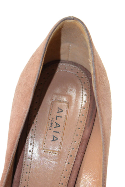 Alaia Womens Slip On Stiletto Round Toe Suede Pumps Nude Size 36.5