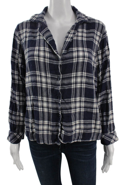 Rails Women Basic Collared Plaid Button-Up Dark Blue Rayon Long Sleeve Size M