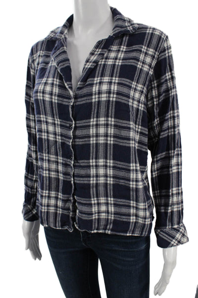 Rails Women Basic Collared Plaid Button-Up Dark Blue Rayon Long Sleeve Size M