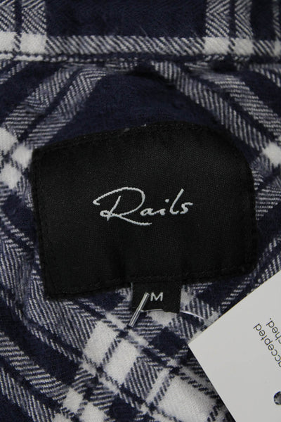 Rails Women Basic Collared Plaid Button-Up Dark Blue Rayon Long Sleeve Size M
