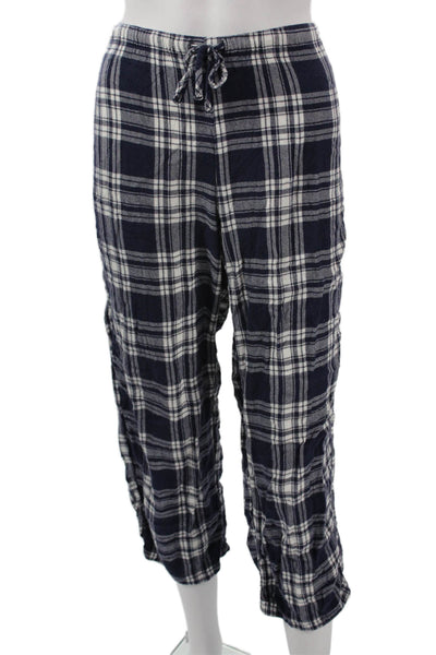 Rails Womens Cropped Plaid Rayon Pants Dark Blue Drawstring 90s Size M