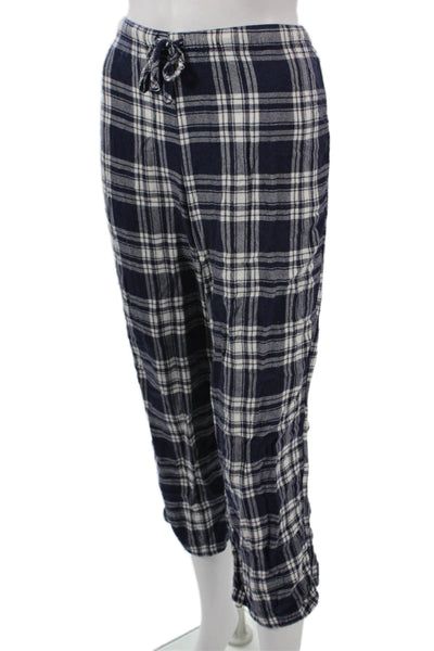 Rails Womens Cropped Plaid Rayon Pants Dark Blue Drawstring 90s Size M