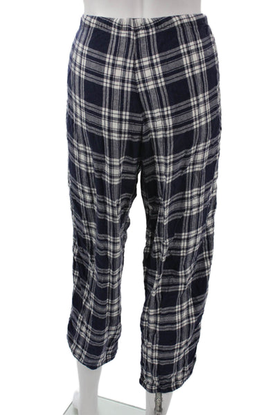 Rails Womens Cropped Plaid Rayon Pants Dark Blue Drawstring 90s Size M