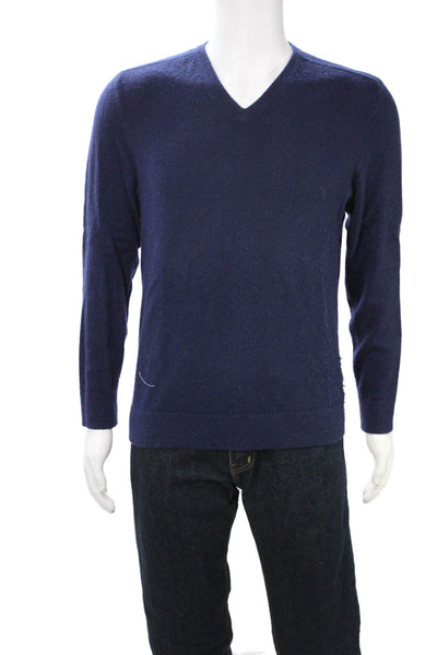 Theory Mens V-Neck 100% Cashmere Pullover Sweater Dark Blue Long Sleeve Size M