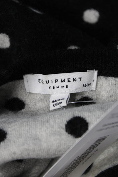 Equipment Femme Womens Black Polka Dot Crew Neck Pullover Sweater Size M