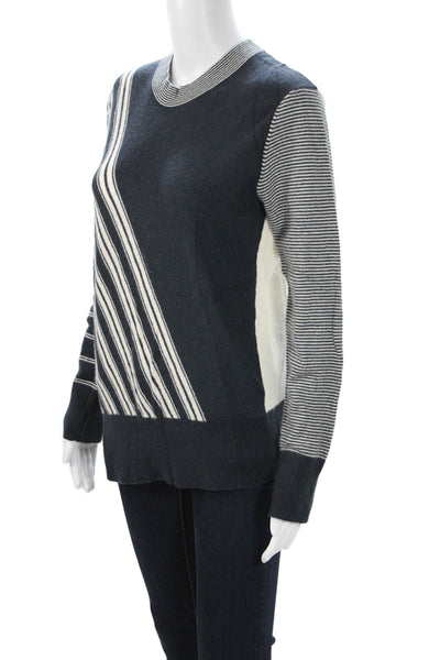 Equipment Femme Women Striped Cashmere Crew Neck Pullover Dark Blue Size L