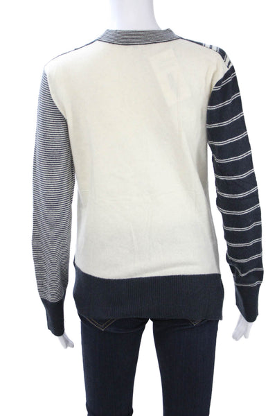 Equipment Femme Women Striped Cashmere Crew Neck Pullover Dark Blue Size L