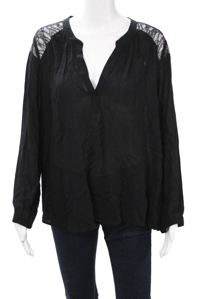 Velvet Women Black Silk V-Neck Tunic Blouse Long Sleeve Boho Size XL
