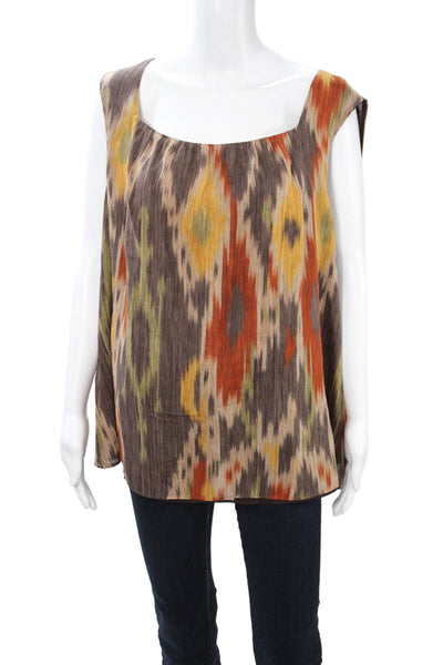 Lafayette 148 New York Womens Silk Tunic Brown Square Neck Plus Size 18
