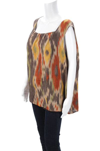 Lafayette 148 New York Womens Silk Tunic Brown Square Neck Plus Size 18