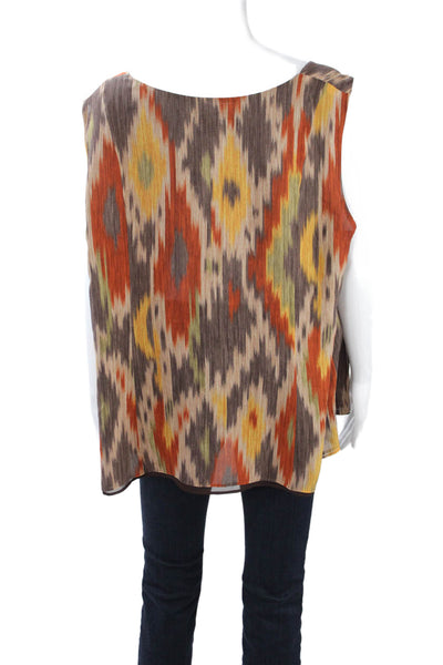 Lafayette 148 New York Womens Silk Tunic Brown Square Neck Plus Size 18