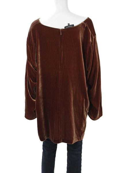 Lafayette 148 New York Womens Brown V-Neck Tunic Long Sleeve Zip Size 2X
