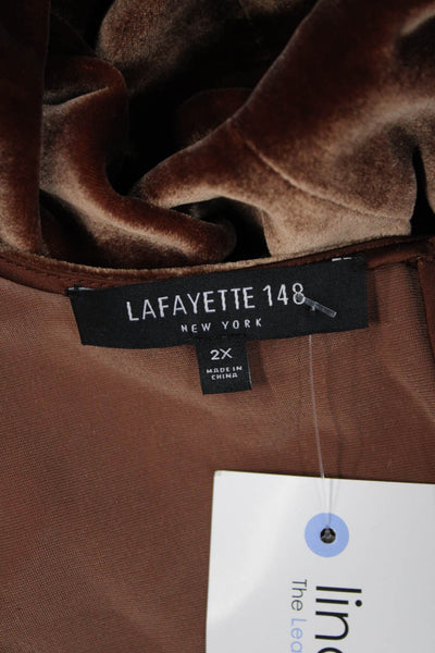 Lafayette 148 New York Womens Brown V-Neck Tunic Long Sleeve Zip Size 2X
