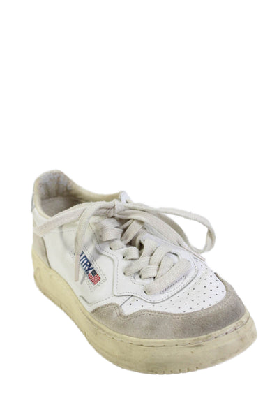 Autry Womens Lace Up Side Logo Perforated Leather Sneakers White Size 37