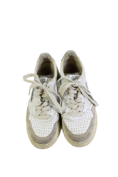 Autry Womens Lace Up Side Logo Perforated Leather Sneakers White Size 37