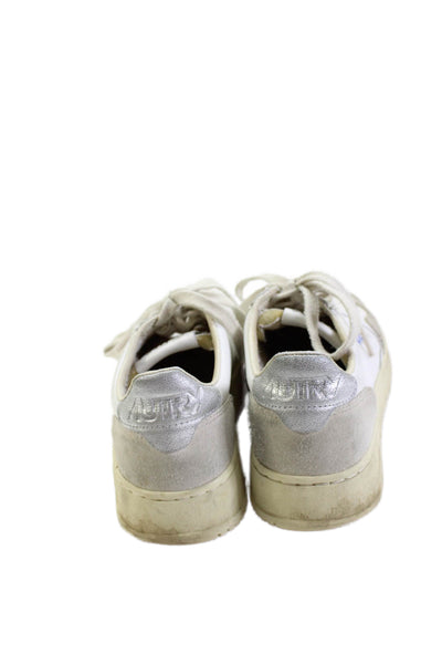 Autry Womens Lace Up Side Logo Perforated Leather Sneakers White Size 37