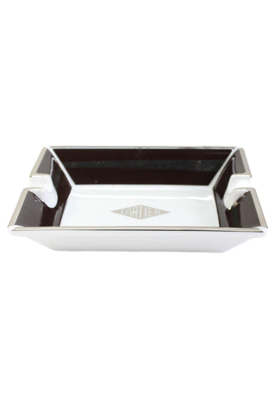 Cartier White Brown Porcelain Logo Ashtray 7.5"x6.5"