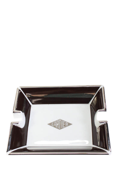Cartier White Brown Porcelain Logo Ashtray 7.5"x6.5"