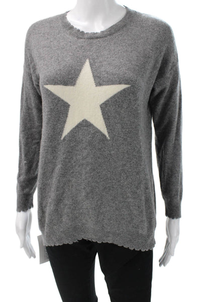 URU Womens Gray Stars Graphic Crew Neck Cashmere Blend Pullover Sweater Size L
