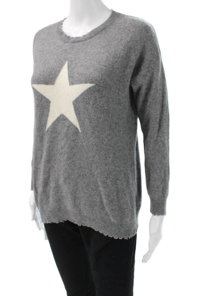 URU Womens Gray Stars Graphic Crew Neck Cashmere Blend Pullover Sweater Size L