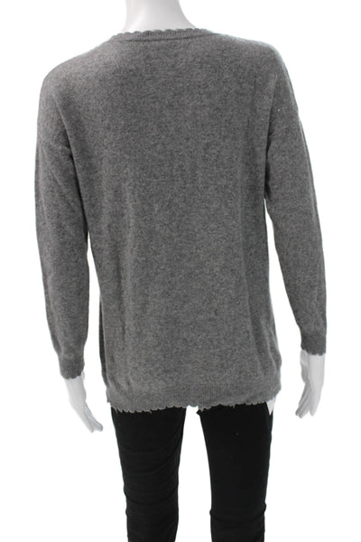 URU Womens Gray Stars Graphic Crew Neck Cashmere Blend Pullover Sweater Size L