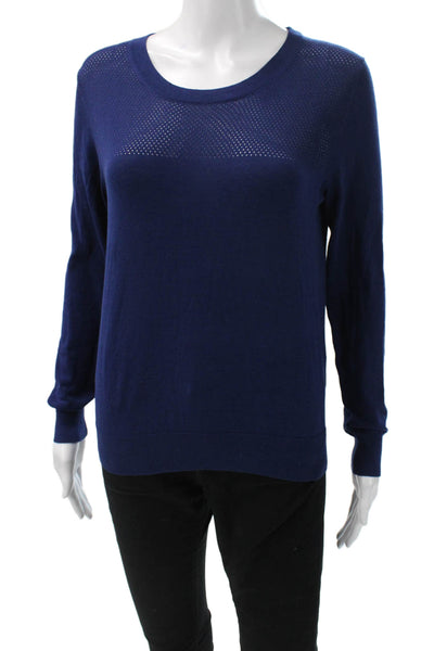 Tove & Libra Women Pullover Sweater Dark Blue Crew Neck Cotton Silk Size S