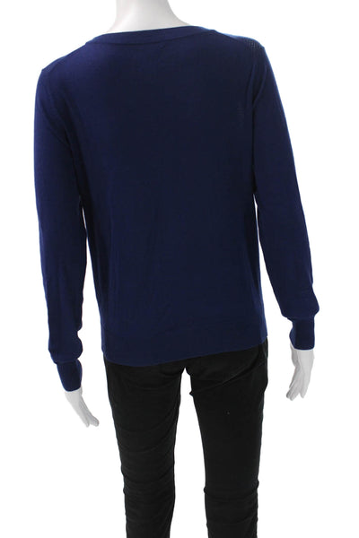 Tove & Libra Women Pullover Sweater Dark Blue Crew Neck Cotton Silk Size S