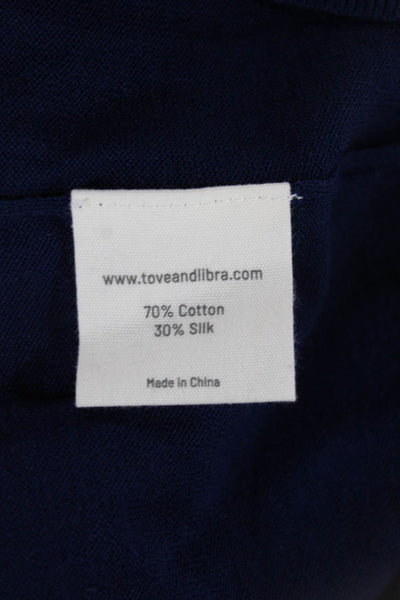 Tove & Libra Women Pullover Sweater Dark Blue Crew Neck Cotton Silk Size S