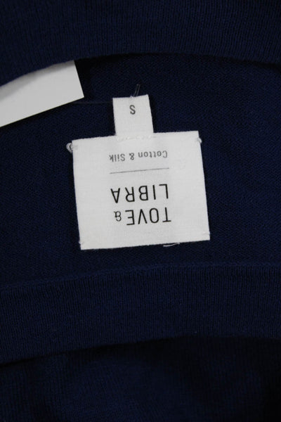Tove & Libra Women Pullover Sweater Dark Blue Crew Neck Cotton Silk Size S
