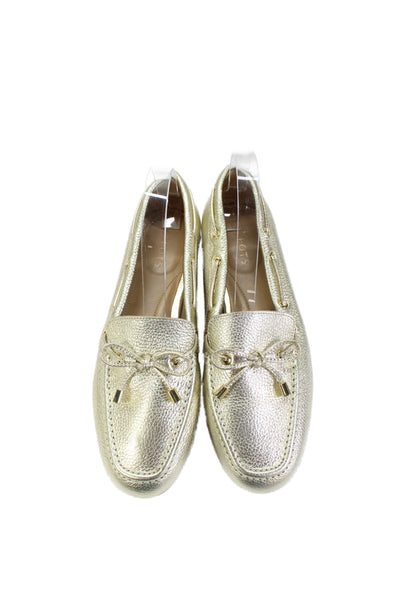 Talbots Womens Leather Bow Accent Square Toe Flats Gold Size 7.5
