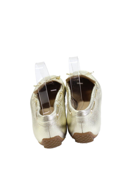 Talbots Womens Leather Bow Accent Square Toe Flats Gold Size 7.5